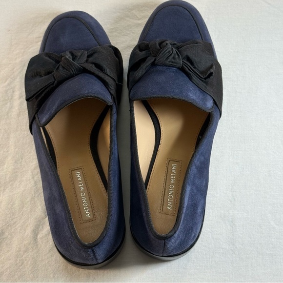 ANTONIO MELANI Dark Blue Suede Loafers with Black Bow Women’s Size 7 - Picture 5 of 11